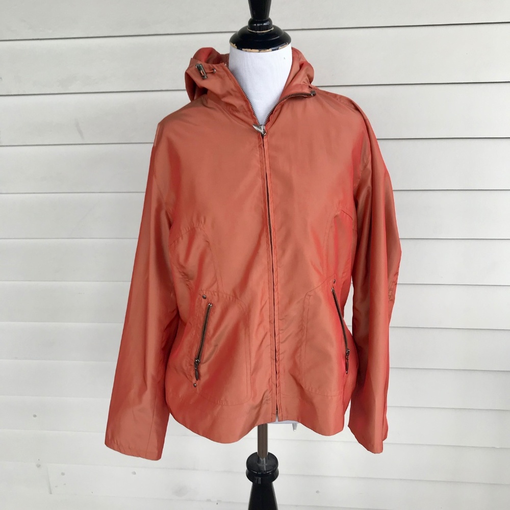 Chico's Burnt Orange Ripstop Nylon Hoodie Jacket